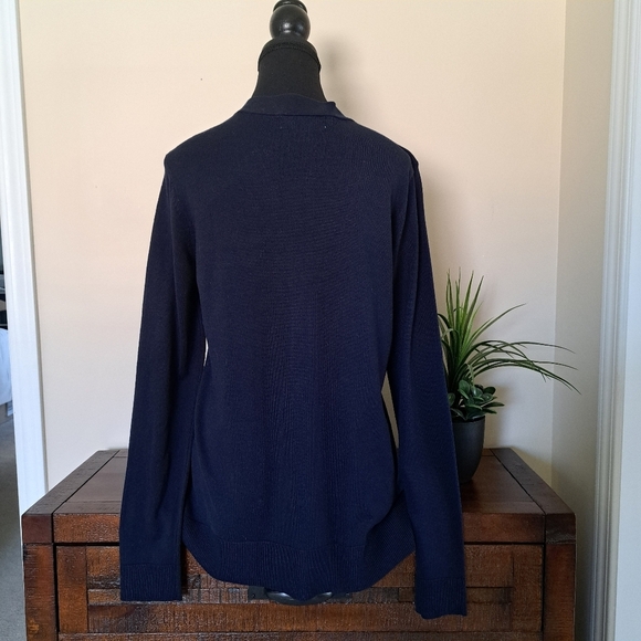 Karen Scott Cardigan Women's Medium Navy Blue Long Sleeved Sweater Button Up - Picture 3 of 13